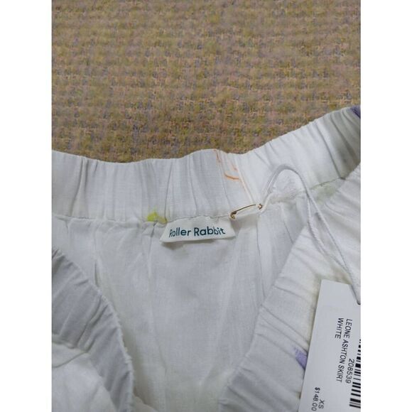 Roller rabbit womens small LEONE ASHTON flare mini skirt tiered 100% linen white - Picture 4 of 7